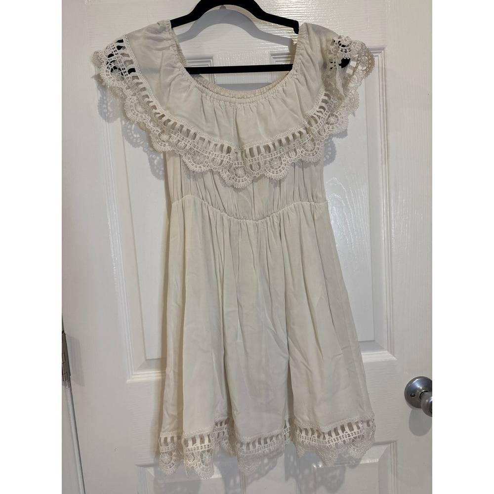 H&M White Dress Eyelet Lace Trim Off Shoulder Casual Summer Medium - Picture 2 of 5